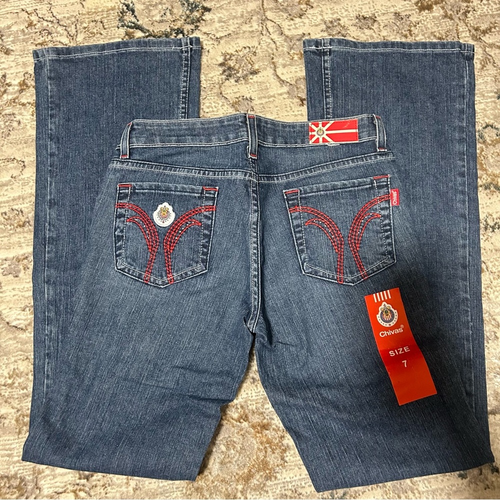 Vintage Chivas Women's Boot Cut Jeans with Red Accents
